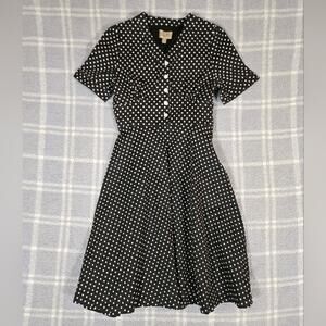 Lindy Bop 50s Style Black and White Polka Dot Midi Swing Dress Size 8
